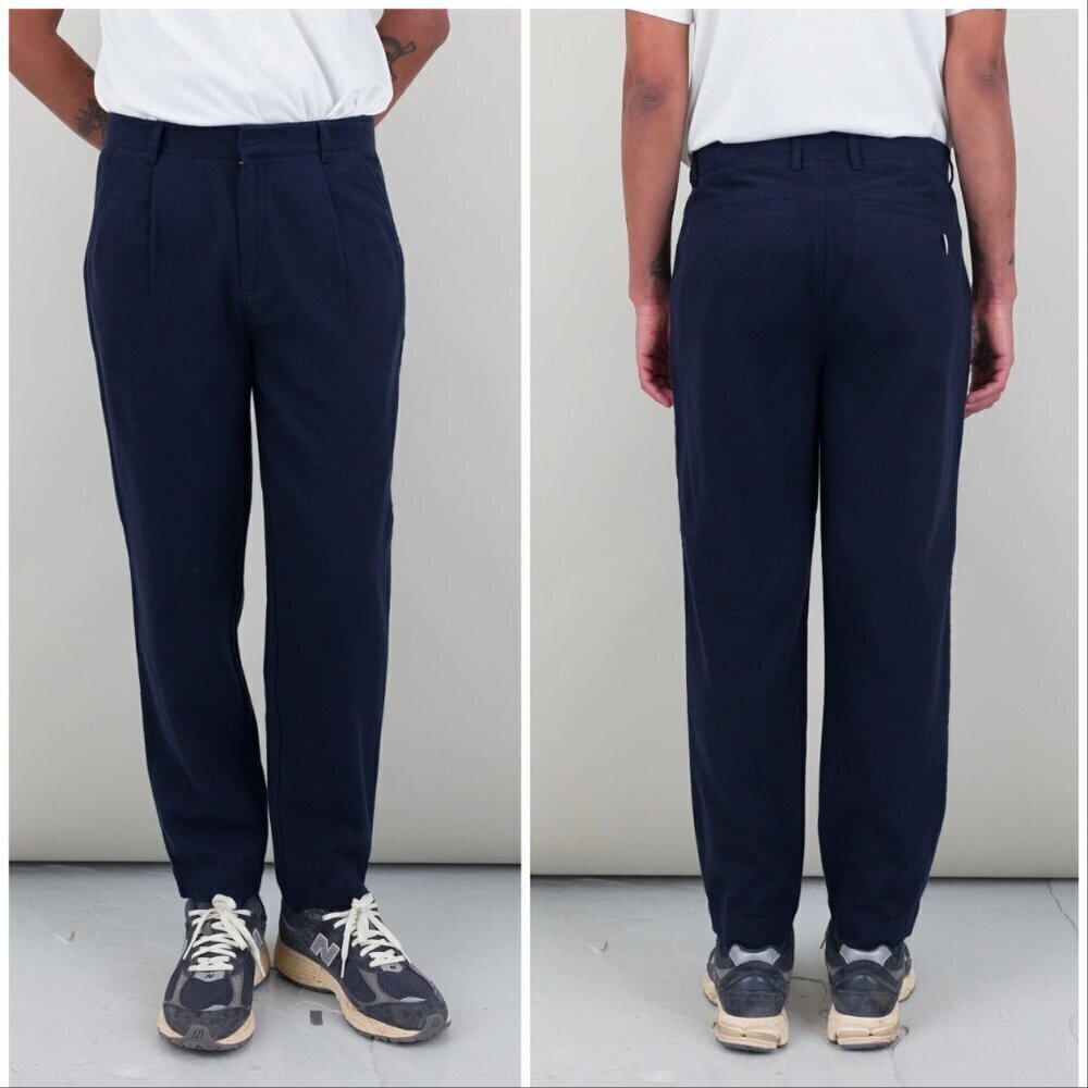 Folk Men's Navy Blue Brushed Assembly Suit Trouser